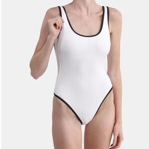 No Boundaries White One-Piece Swimsuit with Black Trim